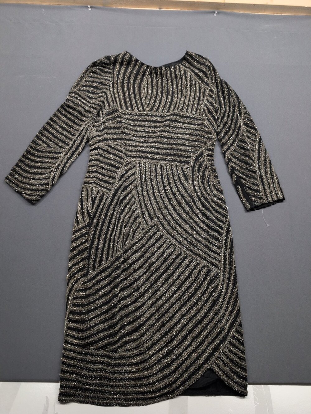 Giorgio Armani Beaded Sheath Dress Black Silver Sz 8 US Open Back